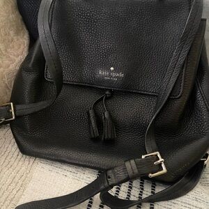 kate spade Black Pebbled Leather Backpack with Tassels